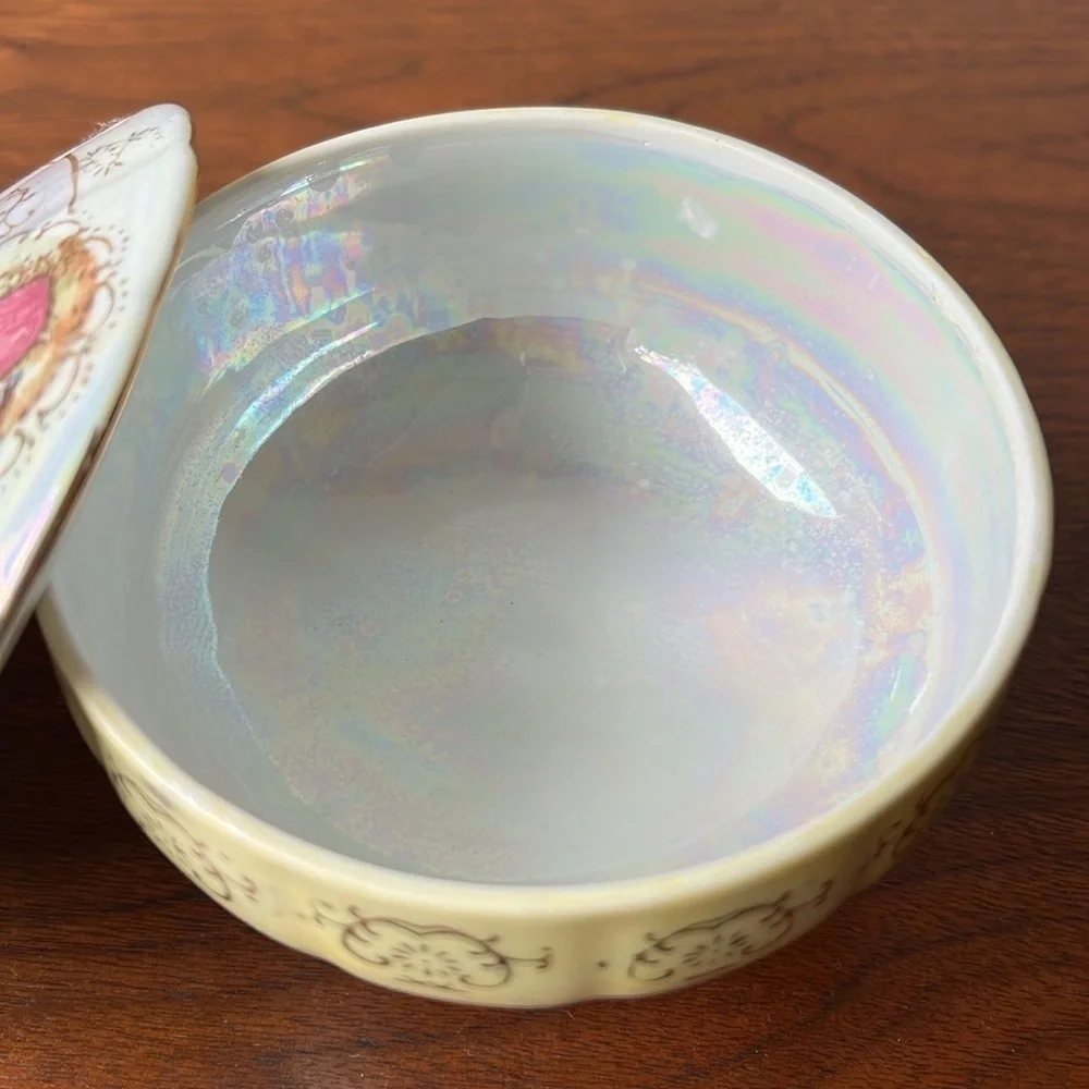 Vintage Opalescent Footed Trinket Box